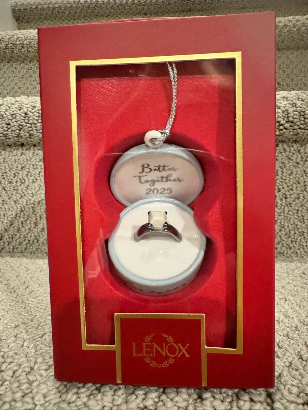 Lenox Red and White Ring Box Ornament